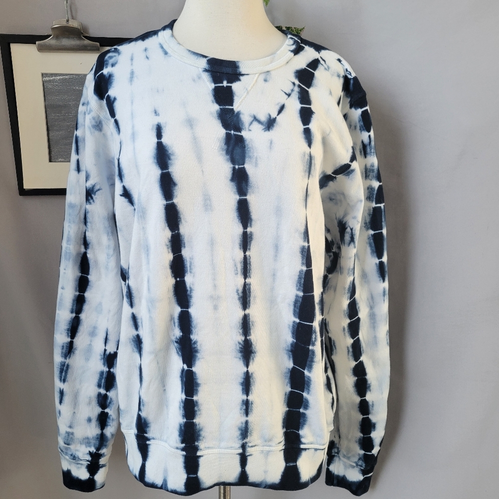 Outerknown Remote Surf Break Long Sleeve Crew Sweatshirt Blue White M